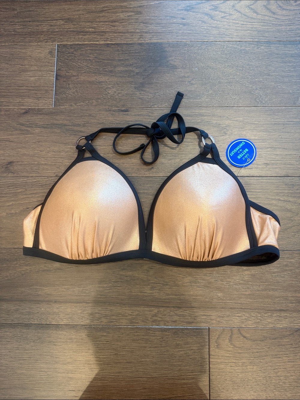 Swimsuits For All Gold Halter Bikini Top with Black Trim Size 16 NWT